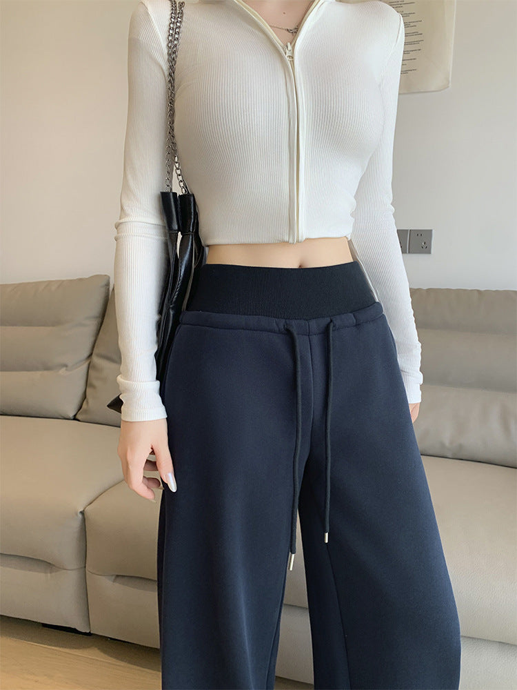 Women's Fleece-Lined High-Waisted Straight-Leg Casual Sweatpants